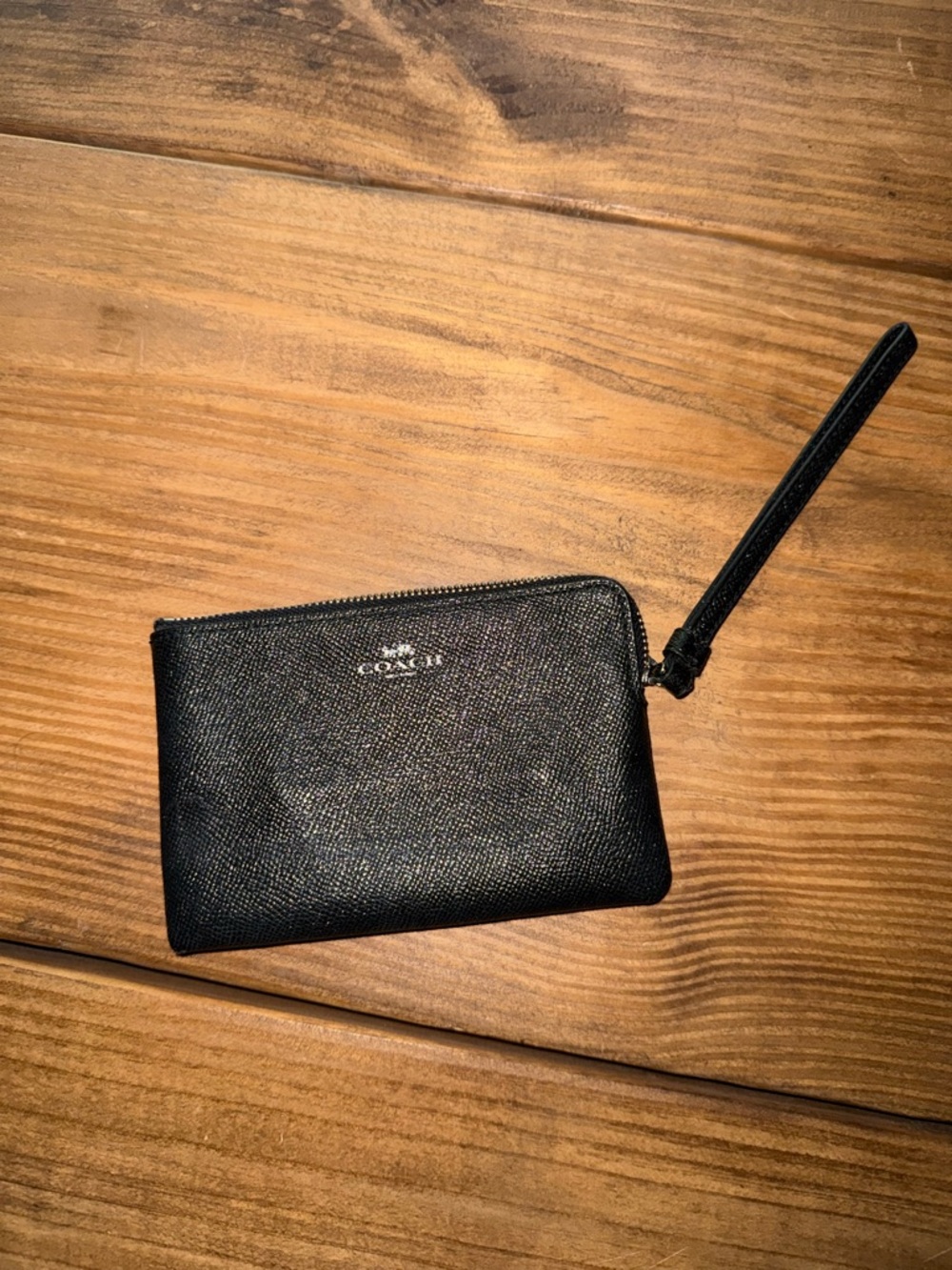 Coach Black Zip Coin Pouch with Silver Hardware